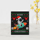 Ugly Christmas Astronaut Riding Rocket Santa Hat T Karte (Gelbe Blume)