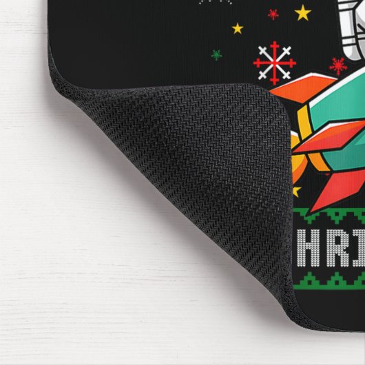 Ugly Christmas Astronaut Riding Rocket Santa Hat T Mousepad (Ecke)