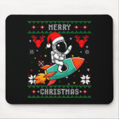 Ugly Christmas Astronaut Riding Rocket Santa Hat T Mousepad (Vorne)