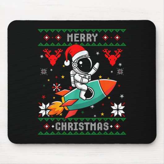 Ugly Christmas Astronaut Riding Rocket Santa Hat T Mousepad (Vorne)