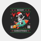 Ugly Christmas Astronaut Riding Rocket Santa Hat T Runder Aufkleber (Vorderseite)