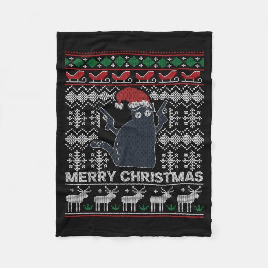 Ugly Christmas Black Cat Merry Christmas Gift Fleecedecke (Vorderseite)