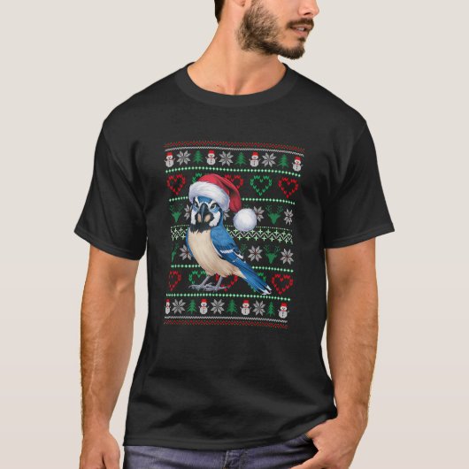 Ugly Christmas Blue Jay Bird Tragen Weihnachtsmann T-Shirt (Vorderseite)
