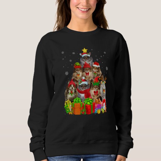 Ugly Christmas Cat Tree  Norwegian Forest Cat Xmas Sweatshirt (Vorderseite)