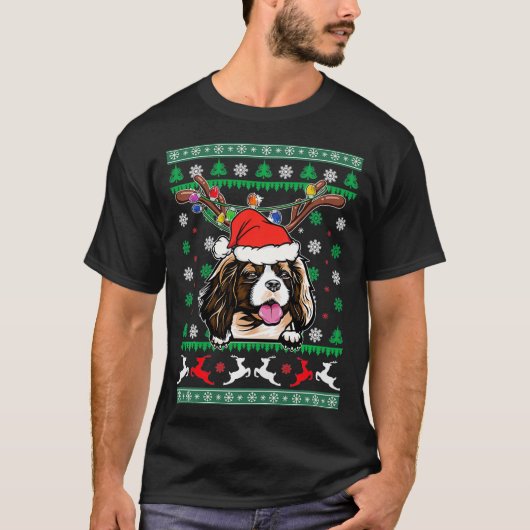 Ugly Christmas Cavalier King Charles Spaniel Reind T-Shirt (Vorderseite)