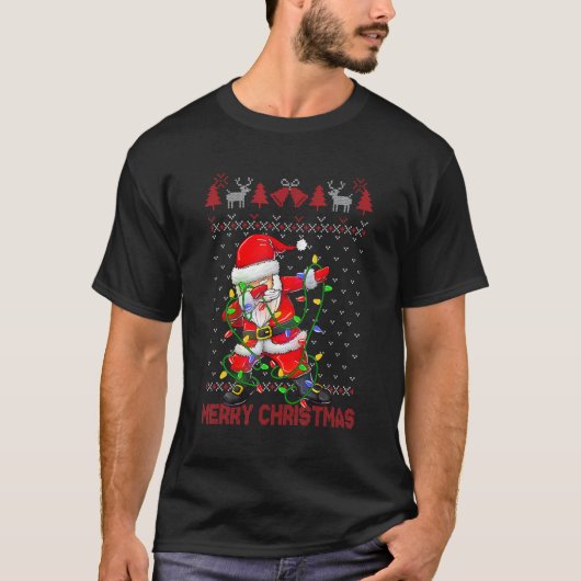 Ugly Christmas Dabbing Sweater  Santa Christmas Fa T-Shirt (Vorderseite)