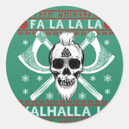 Ugly Christmas Design Fa-La-Valhalla Runder Aufkleber (Vorderseite)
