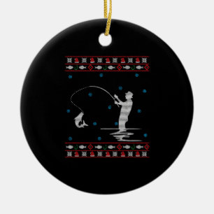 Ugly Christmas Fisherman Fishing Rod Keramik Ornament