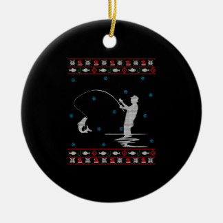 Ugly Christmas Fisherman Fishing Rod Keramik Ornament