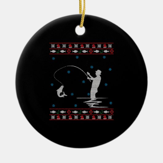 Ugly Christmas Fisherman Fishing Rod Keramik Ornament (Vorne)