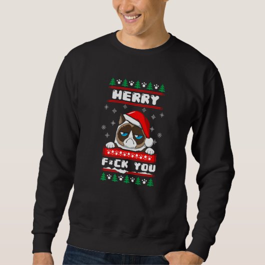 Ugly Christmas Grouchy Cat Sweatshirt (Vorderseite)