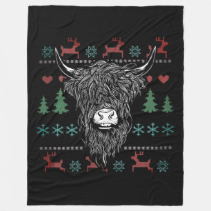 Ugly Christmas Highland Cow Fleecedecke