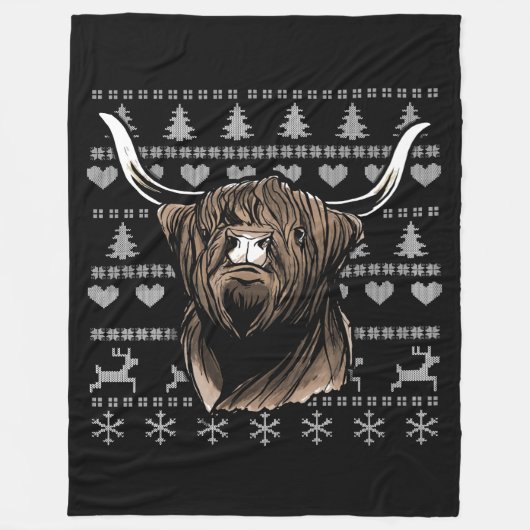 Ugly Christmas Highland Cow Fleecedecke (Vorderseite)