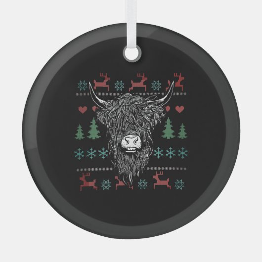 Ugly Christmas Highland Cow Ornament Aus Glas (Vorderseite)