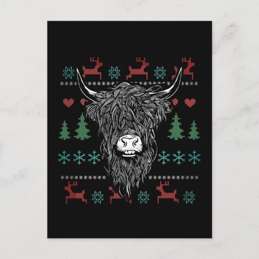 Ugly Christmas Highland Cow Postkarte (Vorderseite)