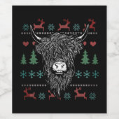 Ugly Christmas Highland Cow Weinetikett (Einzelnes Label)