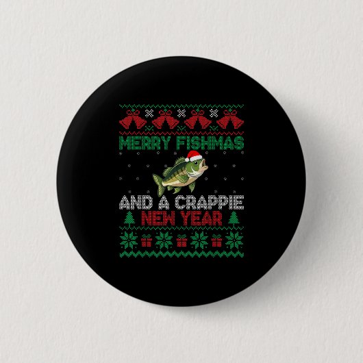Ugly Christmas Merry Fishmas And A Crape New Year  Button (Vorderseite)