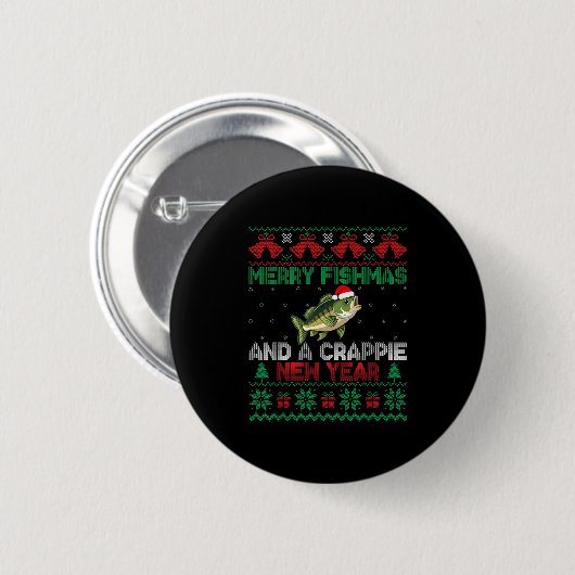Ugly Christmas Merry Fishmas And A Crape New Year  Button (Vorne & Hinten)