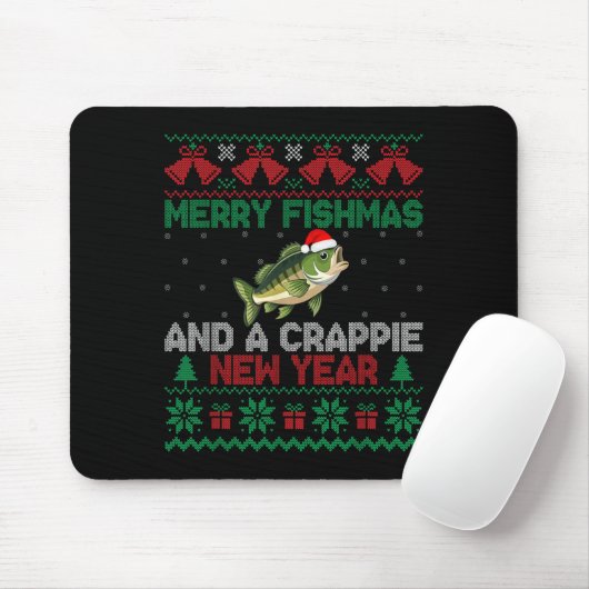 Ugly Christmas Merry Fishmas And A Crape New Year  Mousepad (Mit Mouse)