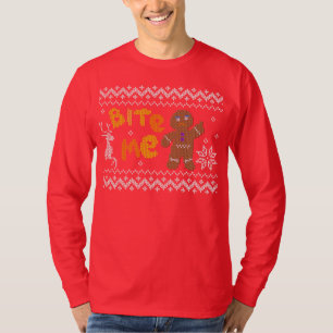 Ugly Christmas Sweater: Bite Me Gingerbread Man T-Shirt