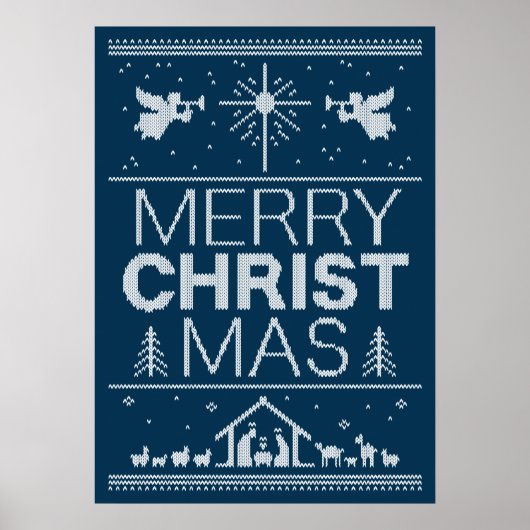 Ugly Christmas Sweater Blue Religious Christlich Poster (Vorne)