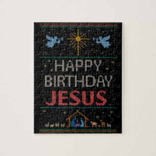 Ugly Christmas Sweater Christ Happy Birthday Jesus Puzzle