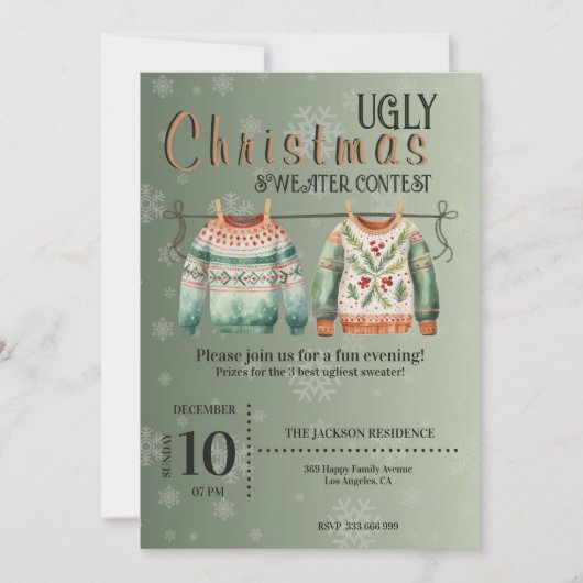 Ugly Christmas Sweater Contest Einladungen Custom (Vorderseite)