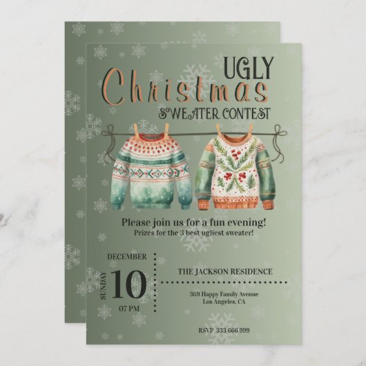 Ugly Christmas Sweater Contest Einladungen Custom (Vorne/Hinten)