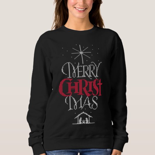 Ugly Christmas Sweater Design Christlich Religiös Sweatshirt (Vorderseite)