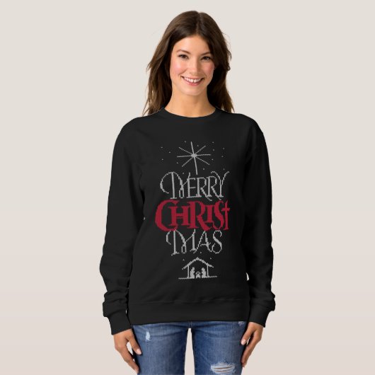 Ugly Christmas Sweater Design Christlich Religiös Sweatshirt (Vorne ganz)