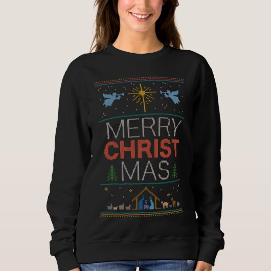 Ugly Christmas Sweater Design Christlich Religiös Sweatshirt (Vorderseite)