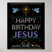Ugly Christmas Sweater Design Happy Birthday Jesus Poster (Vorne)