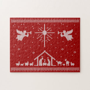 Ugly Christmas Sweater Design Krippe Christlich Puzzle