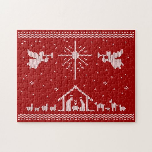 Ugly Christmas Sweater Design Krippe Christlich Puzzle (Horizontal)