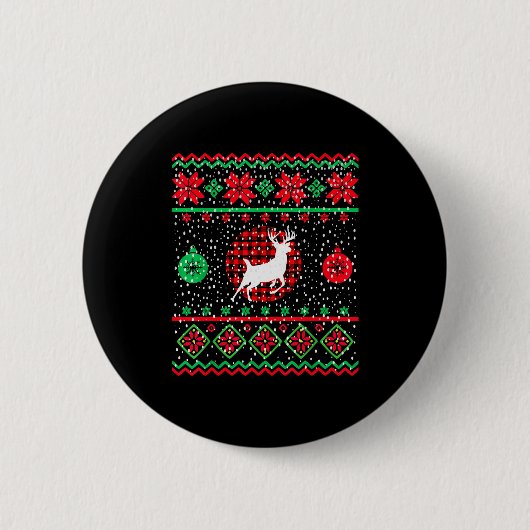 Ugly Christmas Sweater Design Plaid Reindeer Button (Vorderseite)