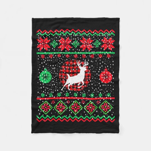 Ugly Christmas Sweater Design Plaid Reindeer Fleecedecke (Vorderseite)