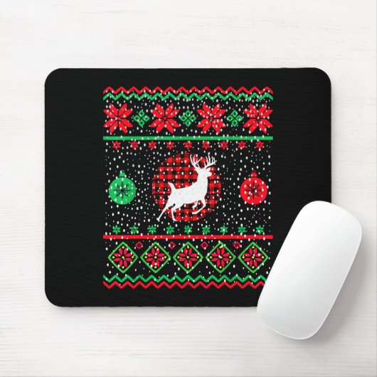 Ugly Christmas Sweater Design Plaid Reindeer Mousepad (Mit Mouse)