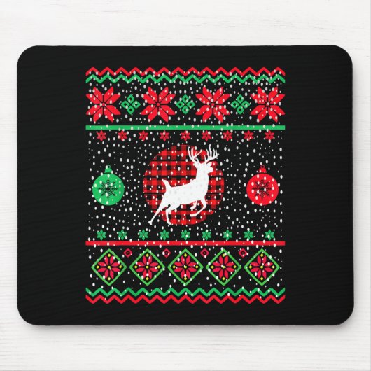 Ugly Christmas Sweater Design Plaid Reindeer  Mousepad (Vorne)