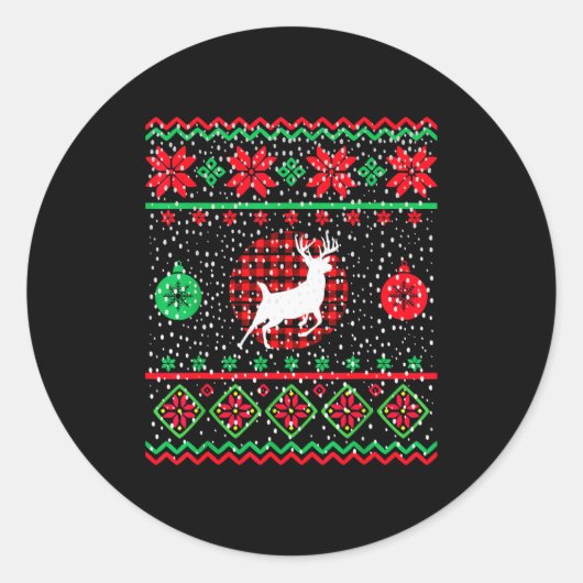 Ugly Christmas Sweater Design Plaid Reindeer Runder Aufkleber (Vorderseite)