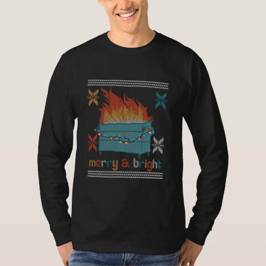 Ugly Christmas Sweater Dumpster Feuer froh und T-Shirt (Vorderseite)
