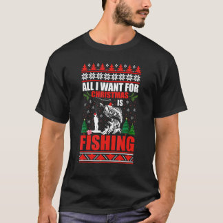 Ugly Christmas Sweater Fishing Cute Fishing Santa  T-Shirt
