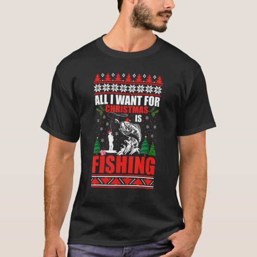 Ugly Christmas Sweater Fishing Cute Fishing Santa T-Shirt (Vorderseite)