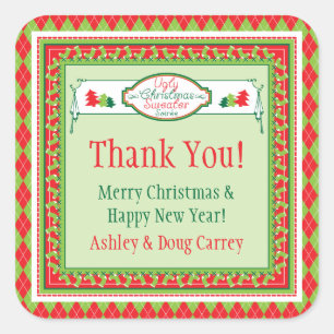 Ugly Christmas Sweater Gastgeschenk Ugly Gift Tags Quadratischer Aufkleber