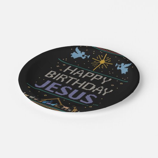 Ugly Christmas Sweater - Happy Birthday Jesus Pappteller (Schrägansicht)