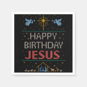 Ugly Christmas Sweater - Happy Birthday Jesus Red Serviette