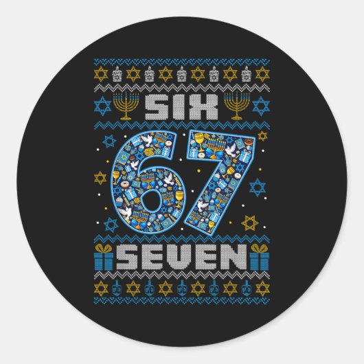Ugly Christmas Sweater Happy Hanukkah Chanukkah Si Runder Aufkleber (Vorderseite)