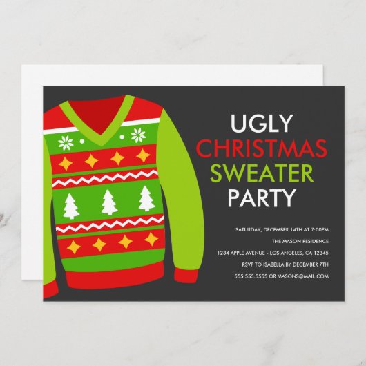 Ugly Christmas Sweater Holiday Party Einladung (Vorne/Hinten)