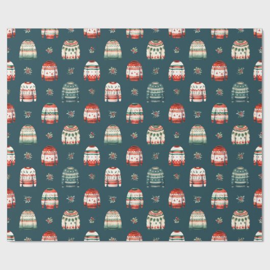 Ugly Christmas Sweater | Holly and Berries Pattern Geschenkpapier (Flach)