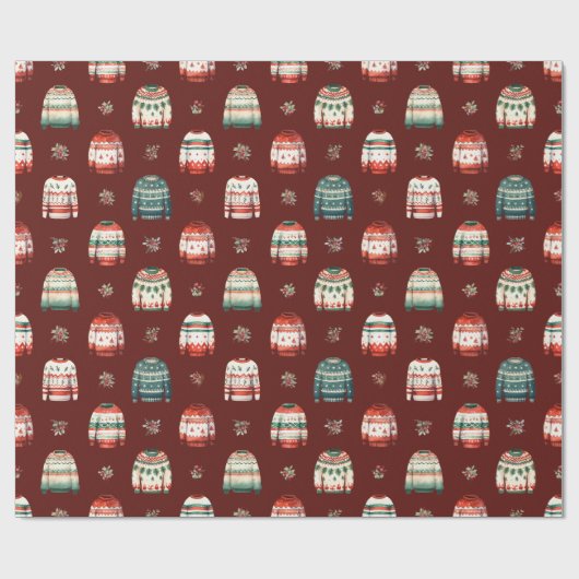 Ugly Christmas Sweater | Holly and Berries Pattern Geschenkpapier (Flach)