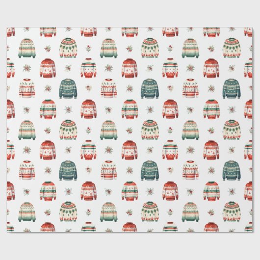 Ugly Christmas Sweater | Holly and Berries Pattern Geschenkpapier (Flach)